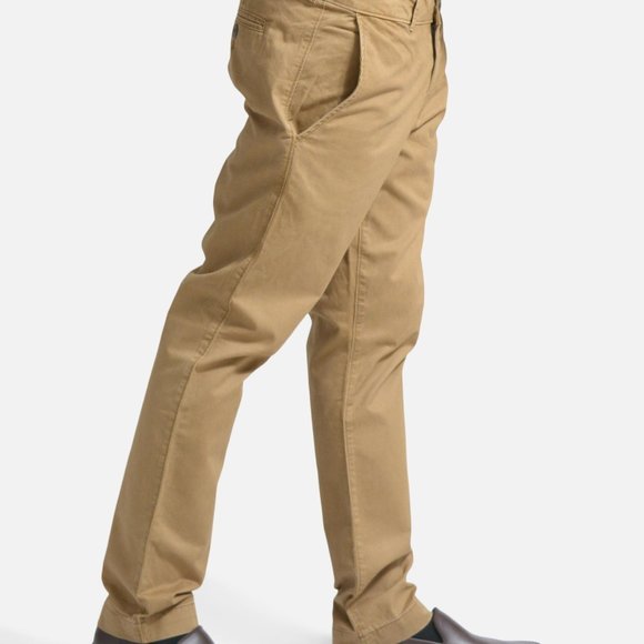 OLGYN Men’s Slim Fit  Khaki Flat Front Chino Pant - Picture 3 of 5
